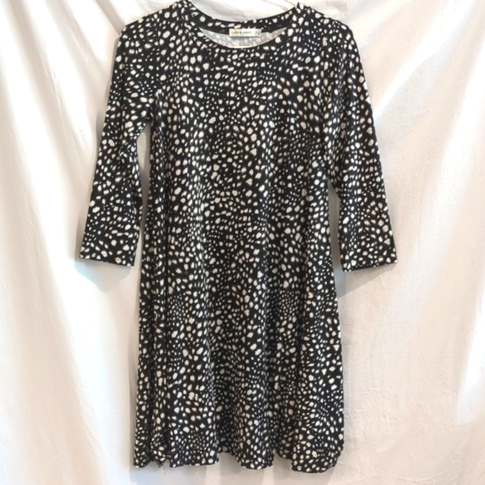 Jon & Anna | Swingy Black and White Pattern Knit Dress 3/4 Sleeves Office | M